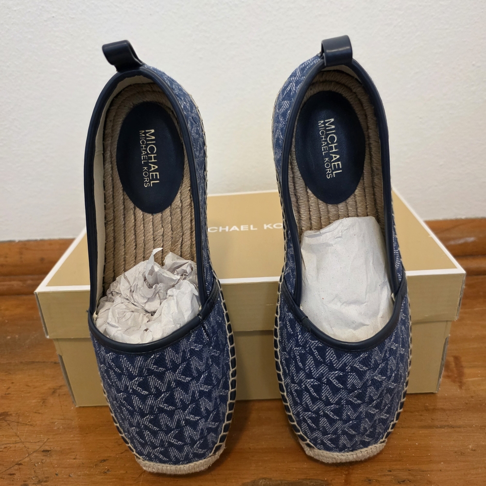 Michael Kors Lenny Logo Jacquard Slip-On Espadrille In Denim/Navy Size 6.5M - Picture 6 of 11